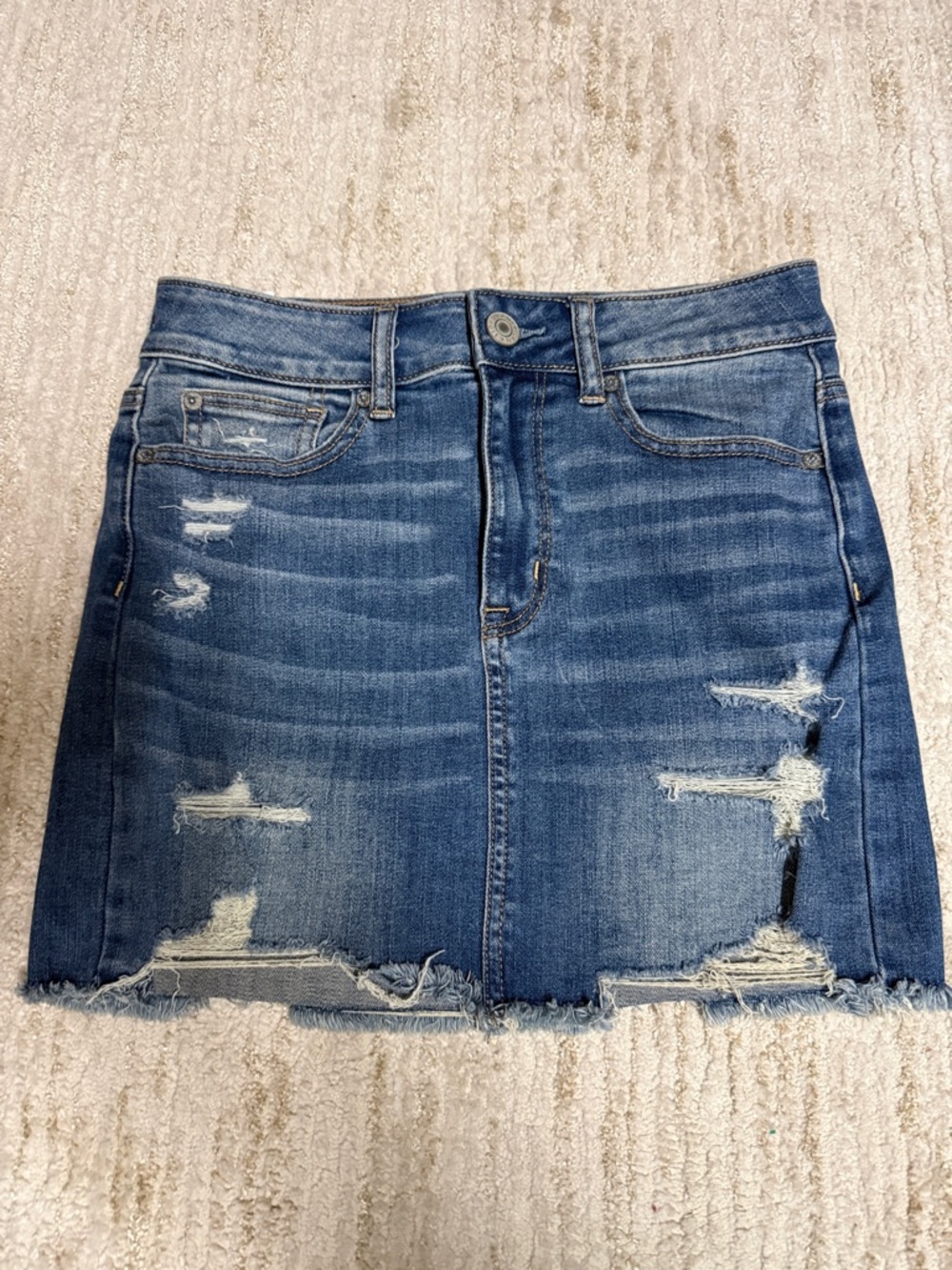 American Eagle Outfitters Blue Distressed Denim Mini Skirt